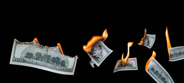 istock Several 100 dollar bills, falling down, burn on a black background. The concept of bankruptcy, depreciation, devaluation, wastefulness and waste of money. Copy space, isolated. 1195525244