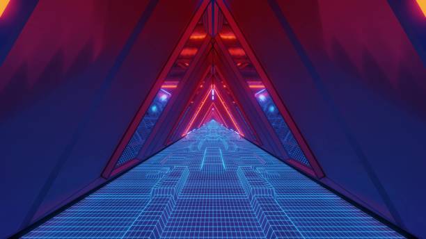 istock technical scifi space warship tunnel corridor with glowing wireframe bottom an glass windows 3d illustration wallpaper background graphic design 1195526350