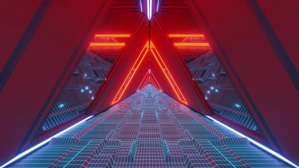 istock technical scifi space warship tunnel corridor with glowing wireframe bottom an glass windows 3d illustration wallpaper background graphic design 1195528464