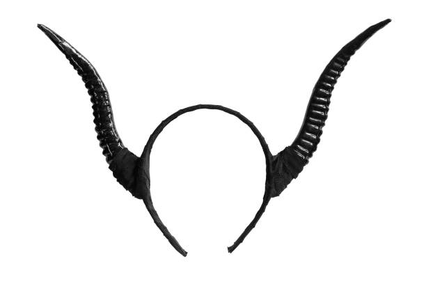 Black horns isolated Black halloween horns on a hoop isolated over white devil costume stock pictures, royalty-free photos & images