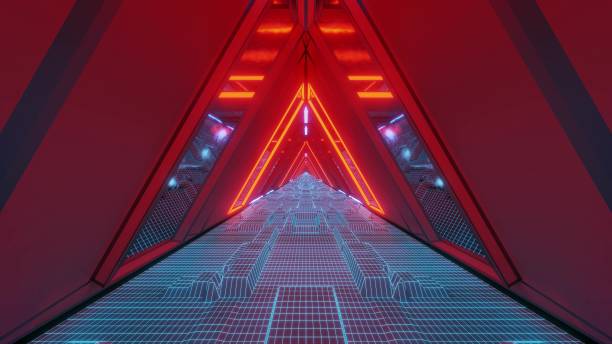 istock technical scifi space warship tunnel corridor with glowing wireframe bottom an glass windows 3d illustration wallpaper background graphic design 1195528485