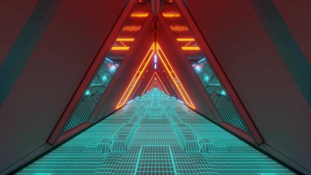 istock technical scifi space warship tunnel corridor with glowing wireframe bottom an glass windows 3d illustration wallpaper background graphic design 1195529240