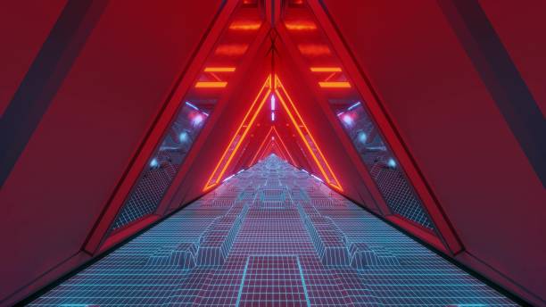 istock technical scifi space warship tunnel corridor with glowing wireframe bottom an glass windows 3d illustration wallpaper background graphic design 1195530551