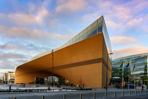 HELSINKI, FINLAND - December 10, 2019: Helsinki Central Library Oodi - modern library. Exterior