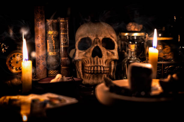 istock Tarot cards, skull and magic items. 1195545869