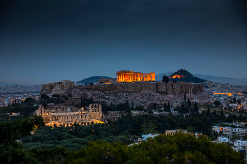 The Acropolis in Athens at Dusk. Attica - Greece.