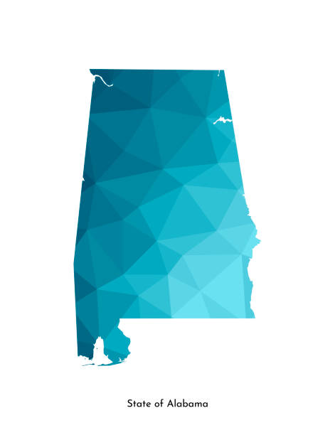 Vector isolated illustration icon with simplified blue map's silhouette of State of Alabama (USA). Polygonal geometric style. White background Vector isolated illustration icon with simplified blue map's silhouette of State of Alabama (USA). Polygonal geometric style. White background. alabama stock illustrations