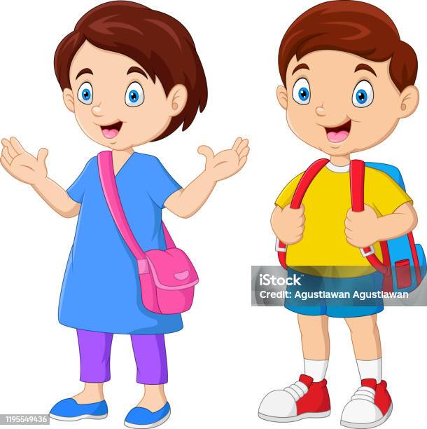 Cartoon School Children With Backpacks Stock Illustration - Download Image  Now - Baby - Human Age, Back, Backpack - iStock