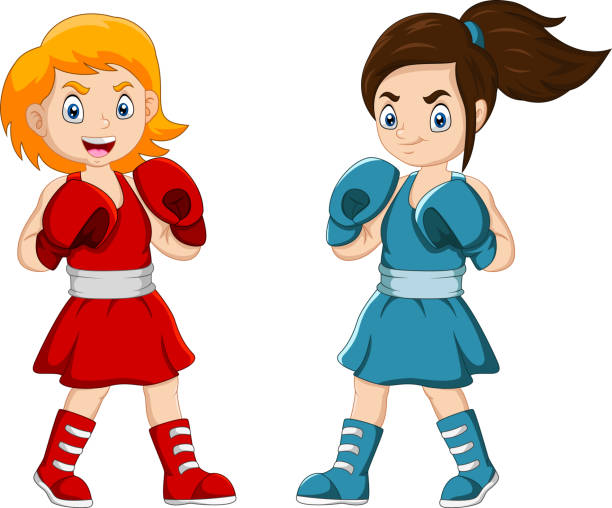 Cartoon Two Girl Stand For The Fight Stock Illustration - Download Image  Now - Boxing - Sport, Active Lifestyle, Adult - iStock