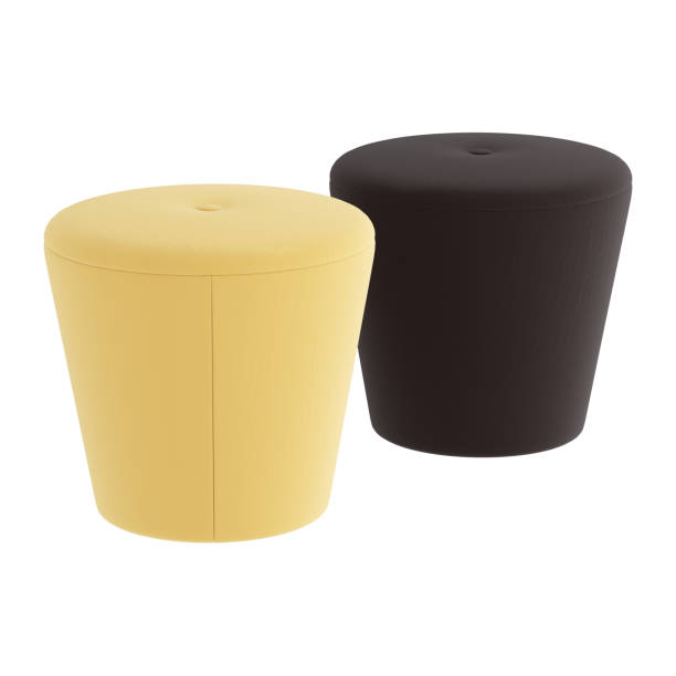 istock Two soft cloth trapezoidal poufs on a white background. 3d rendering 1195550700