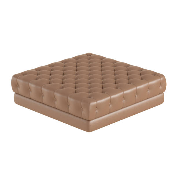 istock Square quilted leather brown pouf on a white background. 3d rendering 1195550701