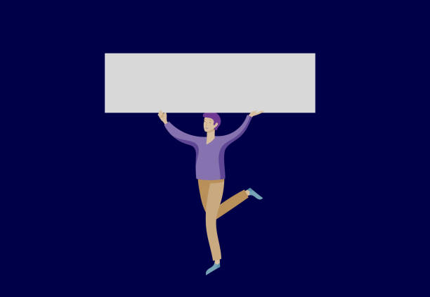 istock Business people moving, dancing and holding blank banner and stand. People taking part in parade or rally. Male and female protesters or activists. Modern vector illustration flat concepts 1195551977