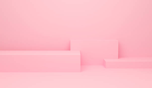 istock Abstract pink on floor minimal background with geometric shape. 3d render design for display product on website. Podium in pastel scene composition concept. Platforms for presentation and mock up. 1195554304