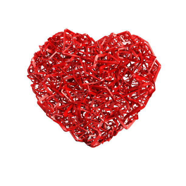 Heart shaped red rope on white background