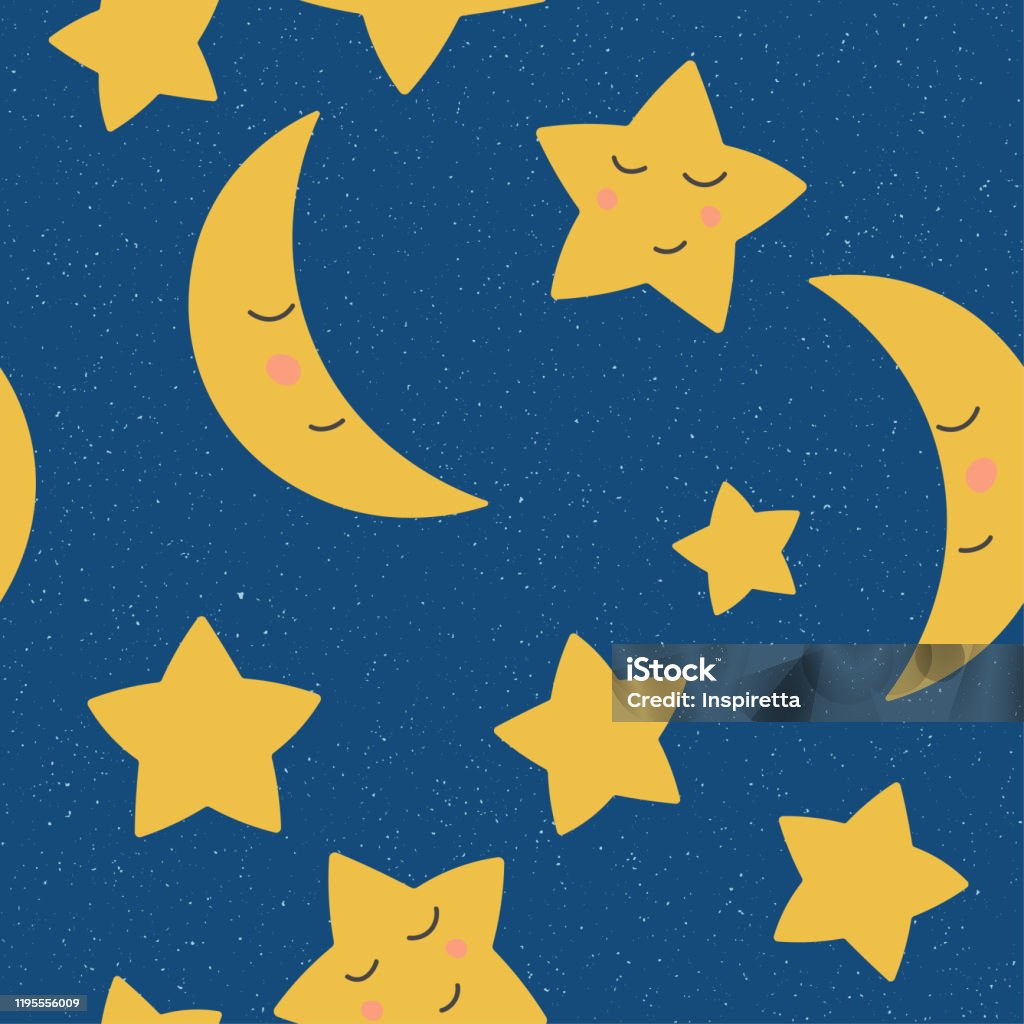 Ilustración de Luna Y Estrellas Durmiendo En El Cielo Personajes De Dibujos  Animados Sonríen Con Los Ojos Cerrados Patrón Vectorial Sin Costuras y más  Vectores Libres de Derechos de Abstracto - iStock