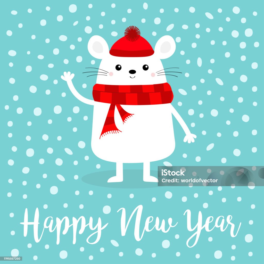 Happy New Year 2020 Sign Symbol White Mouse Waving Hand Merry ...