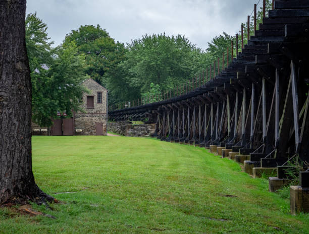 Railroad Trestle at Harpers Ferry The Railroad Trestle at Harpers Ferry with an old stone buidling in the background. harpers ferry photos stock pictures, royalty-free photos & images