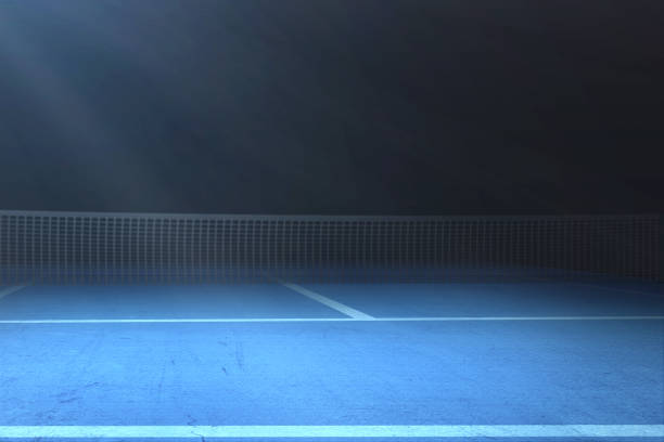 tenis de mesa con luz desde los focos - tennis court tennis net indoors fotografías e imágenes de stock