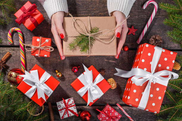 istock Christmas or new year decorated gift box 1195562568