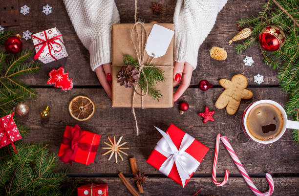 istock Christmas or new year decorated gift box 1195562898