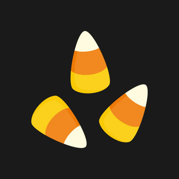 Candy corn set Candy corn sweet candy simple vector illustration, icon. Halloween candy isolated on dark background. candy corn stock illustrations