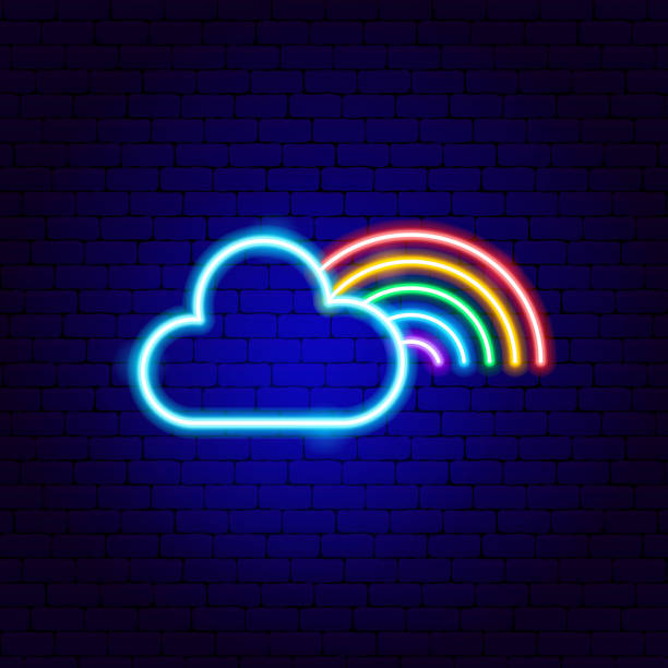 Cloud Rainbow Neon Sign Cloud Rainbow Neon Sign. Vector Illustration of Weather Promotion. metcast stock illustrations