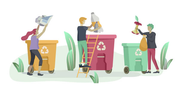 istock people and children Recycle Sort organic Garbage in different container for Separation to Reduce Environment Pollution. Family with kids collect garbage. Environmental day vector cartoon 1195563942