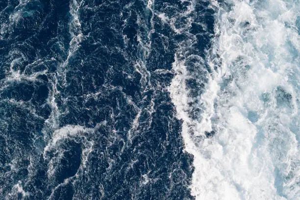 Photo of Full frame dark blue turbulent sea water backgrounds