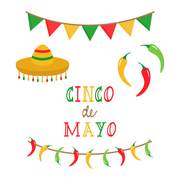 신코 데 마요 세트 - mexico mexican culture cinco de mayo art stock illustrations