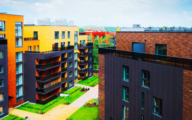 istock Modern architectural residential building quarter reflex 1195566032