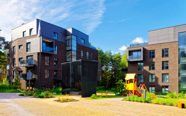 istock Modern terraced complex of apartment residential buildings reflex 1195566085