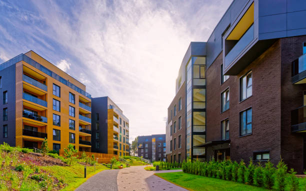 istock Modern architectural complex of residential buildings reflex 1195566474
