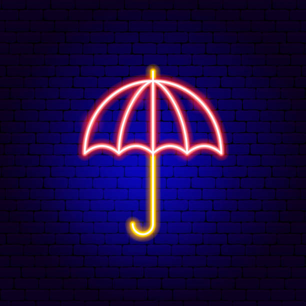 Umbrella Neon Sign Umbrella Neon Sign. Vector Illustration of Weather Promotion. metcast stock illustrations