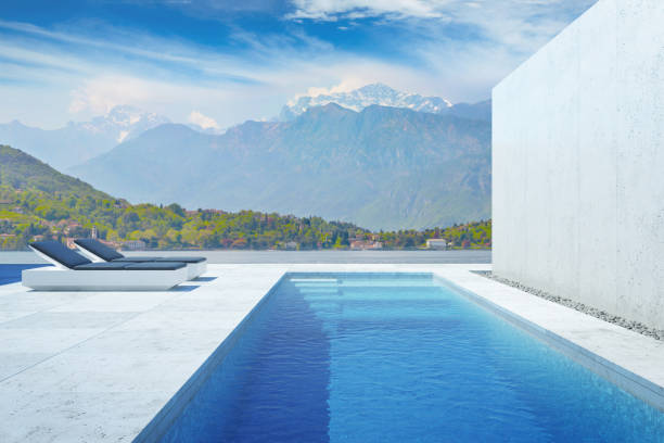 istock luxury modern backyard with a swimming pool, 3d rendering 1195567779