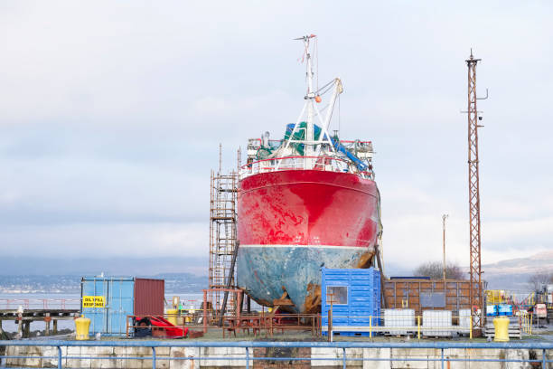Reykjavik, Iceland, July 7, 2020: Two trawlers at a shipyard in the center of Reykjavik, the capital of Iceland