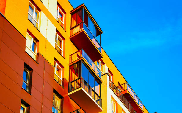 istock Residential apartment house facade and empty place for copy space reflex 1195570019