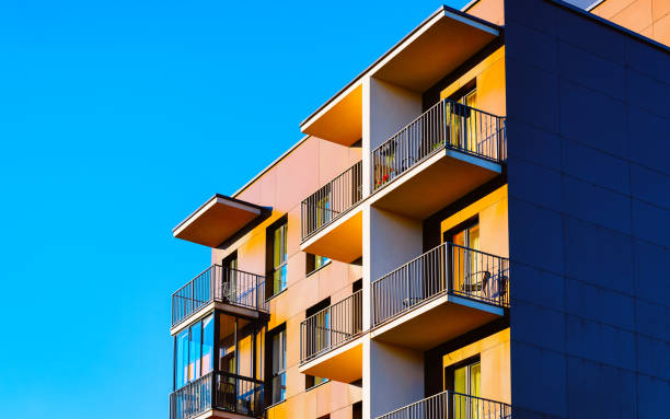 istock Apartment residential house facade with empty place for copy space reflex 1195570140