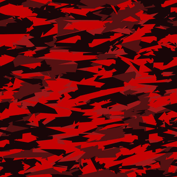 camouflage vector seamless Trendy abstract pattern of broken curved lines red background-vector illustration. Bright aggressive camouflage background. red camouflage pattern stock illustrations