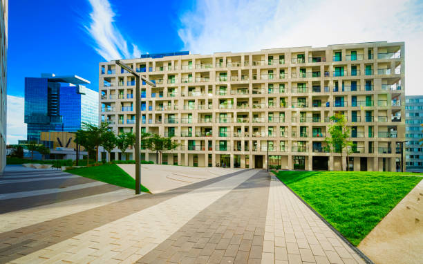 istock Modern apartment residential with flat building exterior at Vienna reflex 1195572236