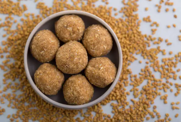Laddu made  From Fenugreek Seeds, Coconut Powder, Saunf And Jaggery, specially made in winters in India having medicinal properties