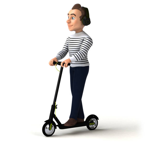 istock Fun cartoon character on an electric scooter 1195572522