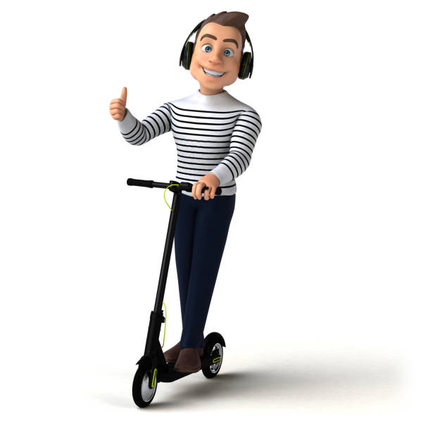 istock Fun cartoon character on an electric scooter 1195572528
