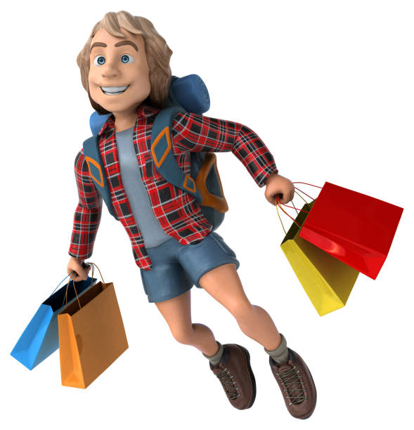 istock Man solo traveling backpacker - 3D Illustration 1195573391