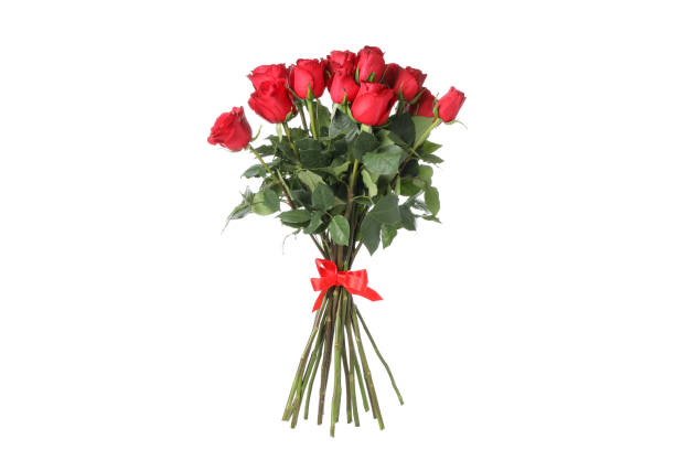 istock Bouquet of red rose with bow isolated on white background 1195574026