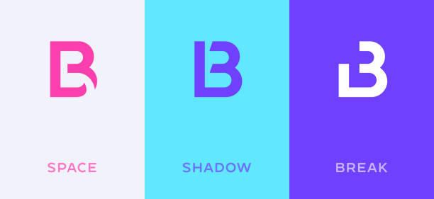 illustrazioni stock, clip art, cartoni animati e icone di tendenza di set di elementi del modello di progettazione dell'icona del logo minimo della lettera b - letter b
