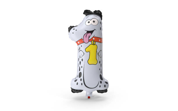 Animal Shaped Dog Balloon Writing Number One on White Background