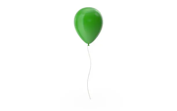 Green balloon on a white background with drop shadow and ready to crop out for all your design needs. 3D Rendering.