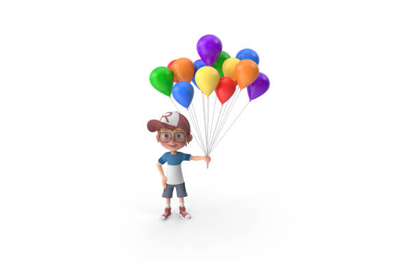 istock Multicolor Balloons Holding by A Male Kid on White Background 1195577020