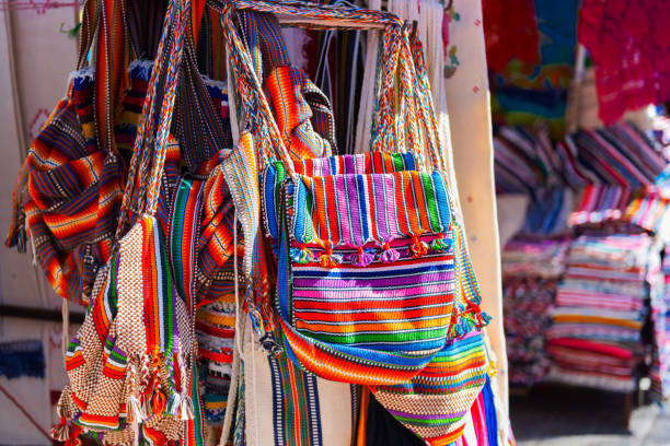 istock Multi-colored fabric bags, Asuncion, Paraguay. With selective focus. 1195580338