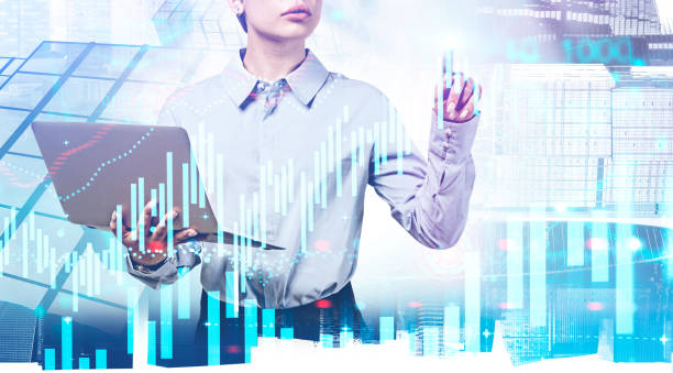 istock Woman working with forex graph in city 1195585065